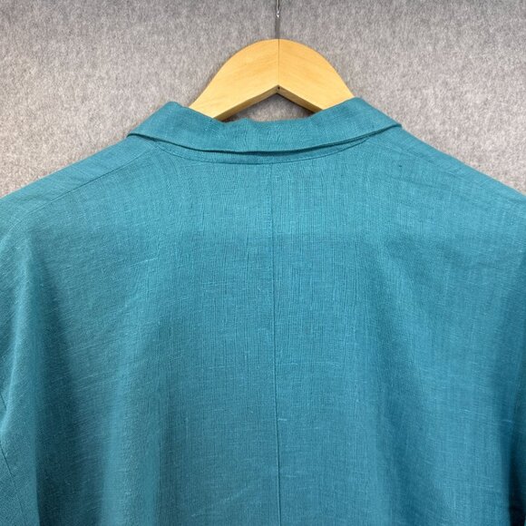 Itemz Chris Baumgartner One Size Button-Up Shirt Aqua Blue Linen Asymmetric Hem - Picture 7 of 12